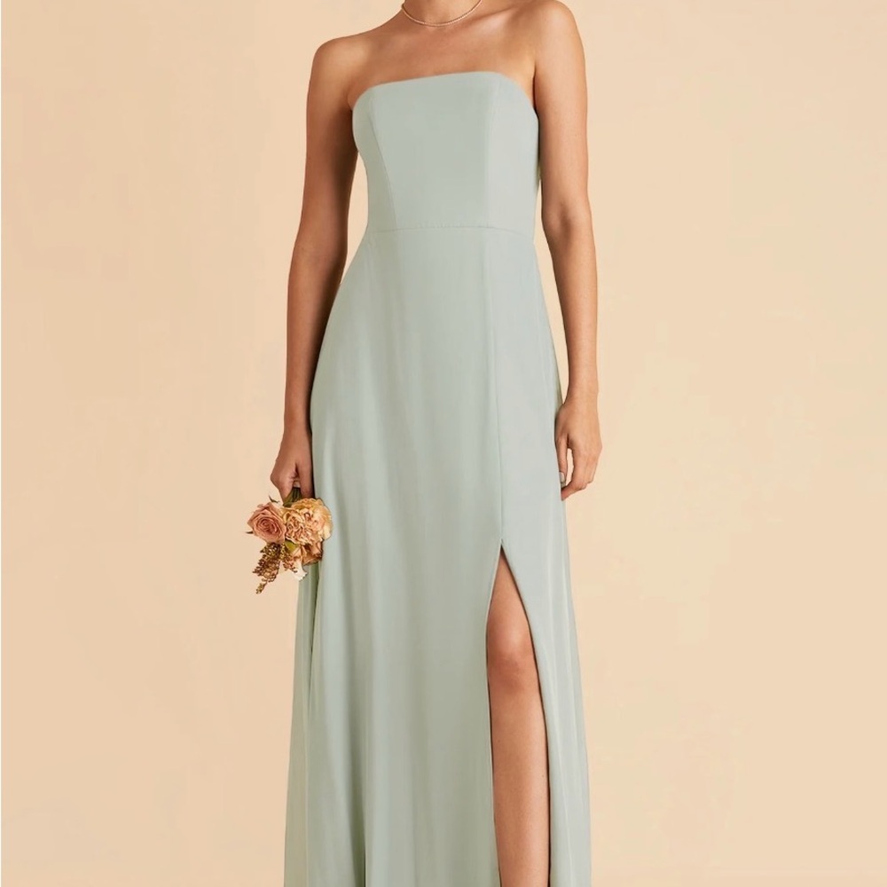 Birdy Grey Strapless Sage Green Bridesmaid Dress with Side Slit